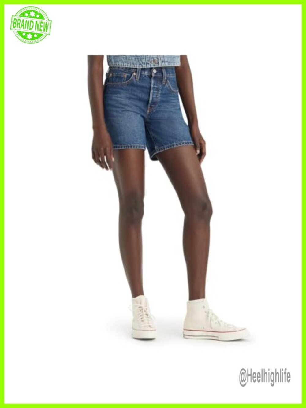 High Rise Denim Jean Shorts 6" Inseam Cotton No Stretch